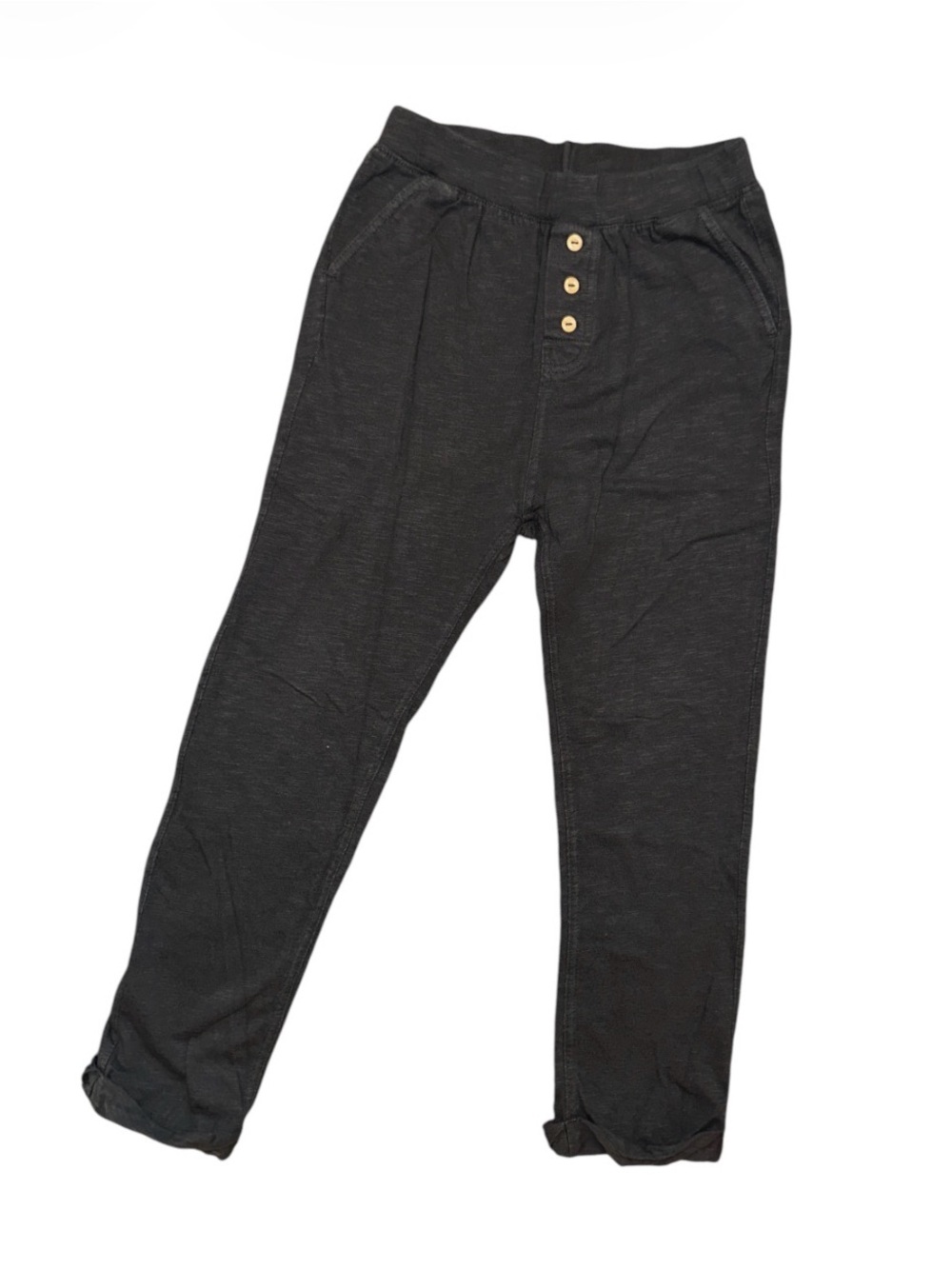 Boys Black Slub Cotton Cuffed Pants